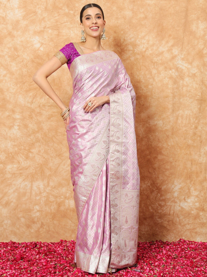 Banarasi Pastel Handloom Silk Saree with Paisely Border