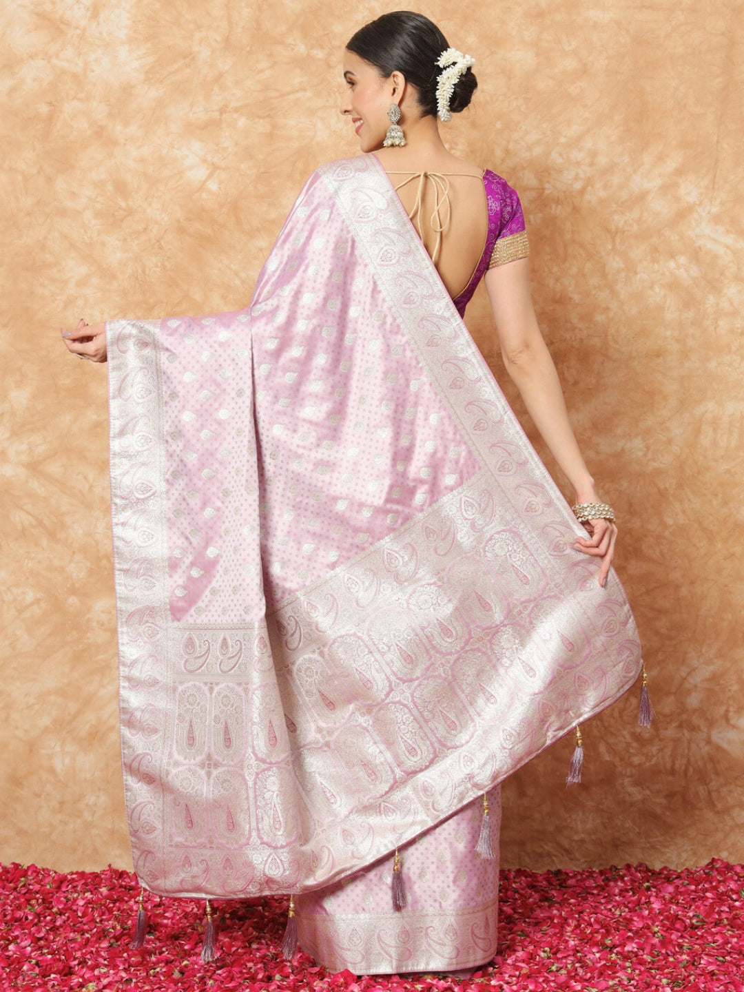 Banarasi Pastel Handloom Silk Saree with Paisely Border