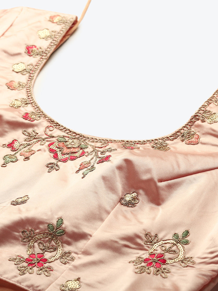 Pastel Semi-Stitched Lehenga Set with Zari & Resham Meenakari Floral Embroidery