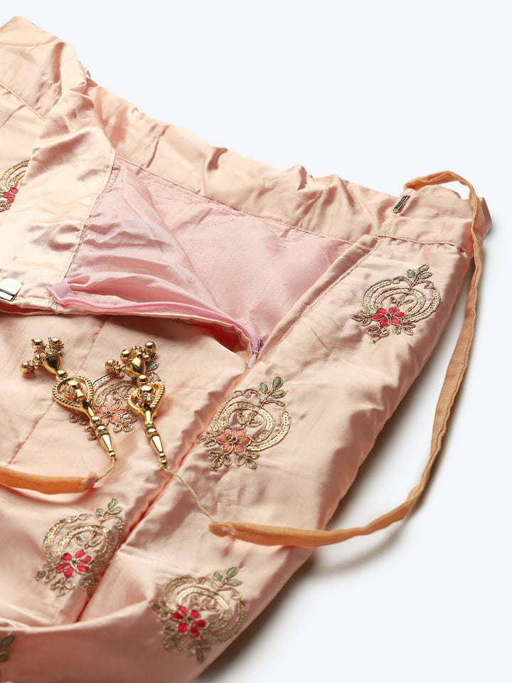 Pastel Semi-Stitched Lehenga Set with Zari & Resham Meenakari Floral Embroidery
