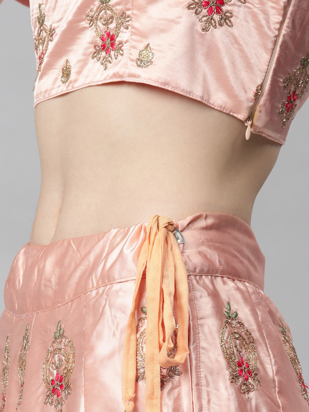 Pastel Semi-Stitched Lehenga Set with Zari & Resham Meenakari Floral Embroidery