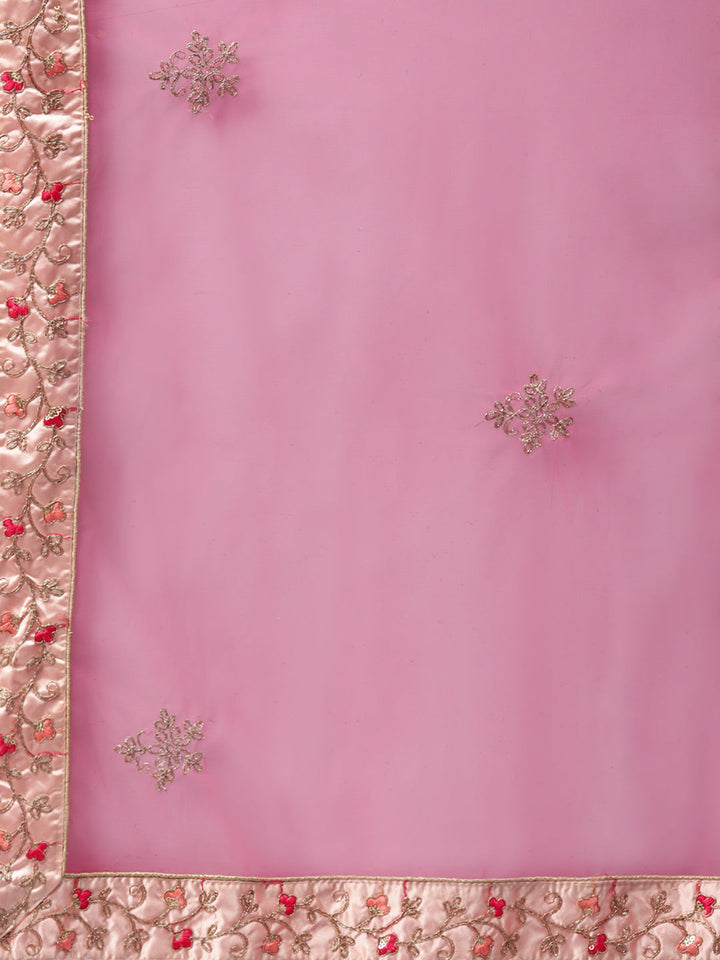 Pastel Semi-Stitched Lehenga Set with Zari & Resham Meenakari Floral Embroidery