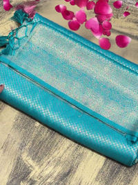 Turquoise Zari Woven Geometric Saree with Tassel Pallu