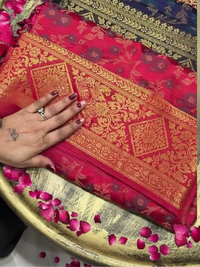 Red Zari Woven Floral Saree with Broad Border