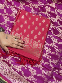 Red Zari Woven Booti Dress Material with Dupatta