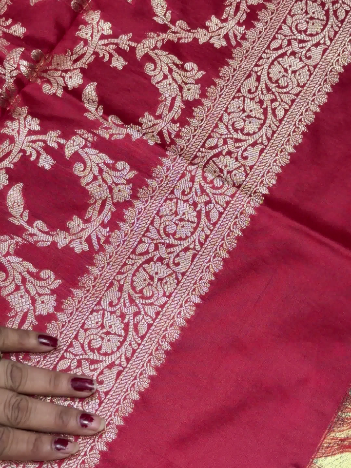 Red Zari Woven Booti Dress Material with Dupatta