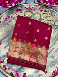 Maroon Woven Booti Saree with Multicolor Checkered Pallu