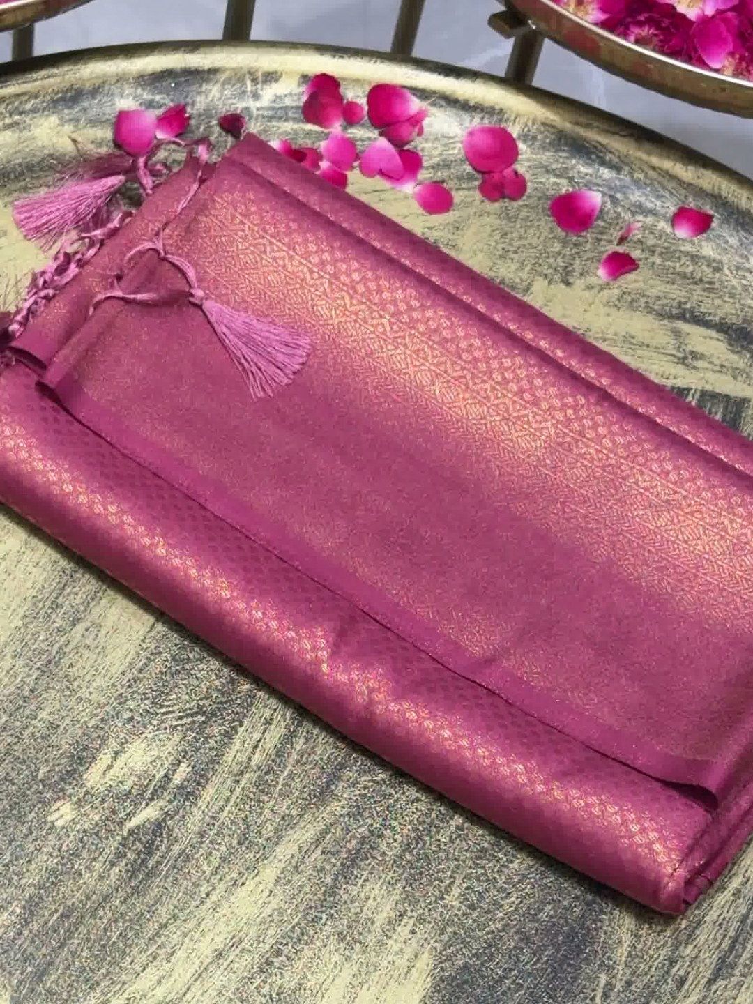 Mauve Pink Zari Woven Geometric Saree with Tassel Pallu