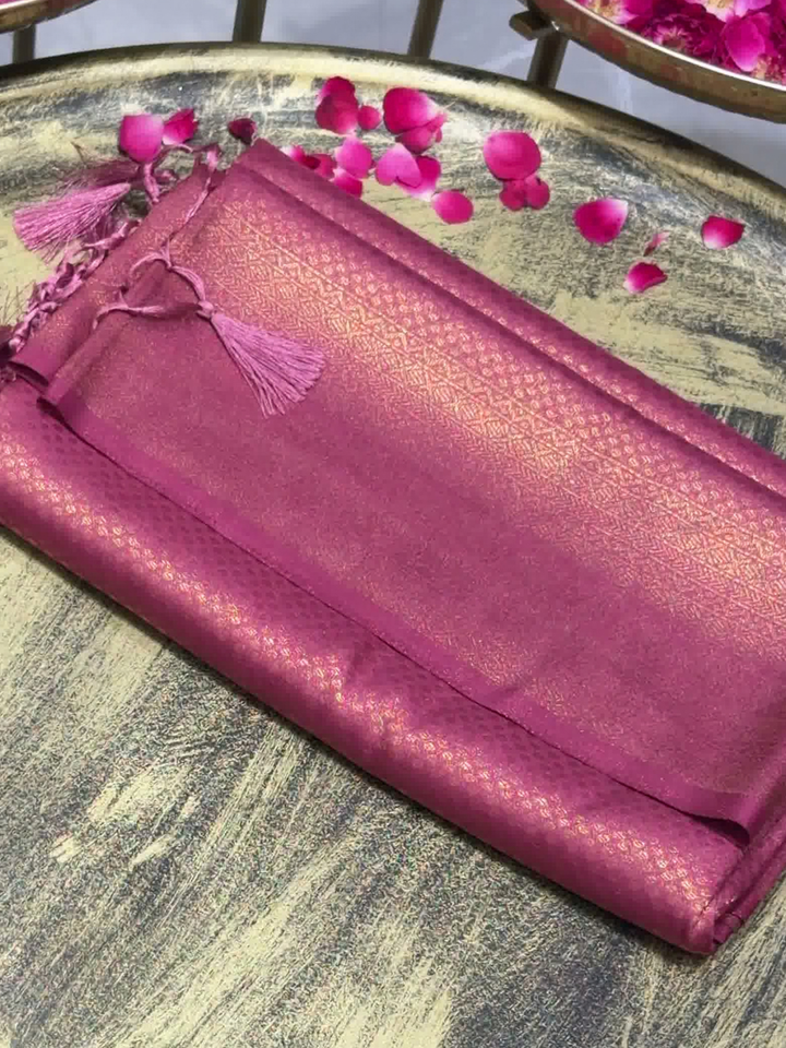 Mauve Pink Zari Woven Geometric Saree with Tassel Pallu