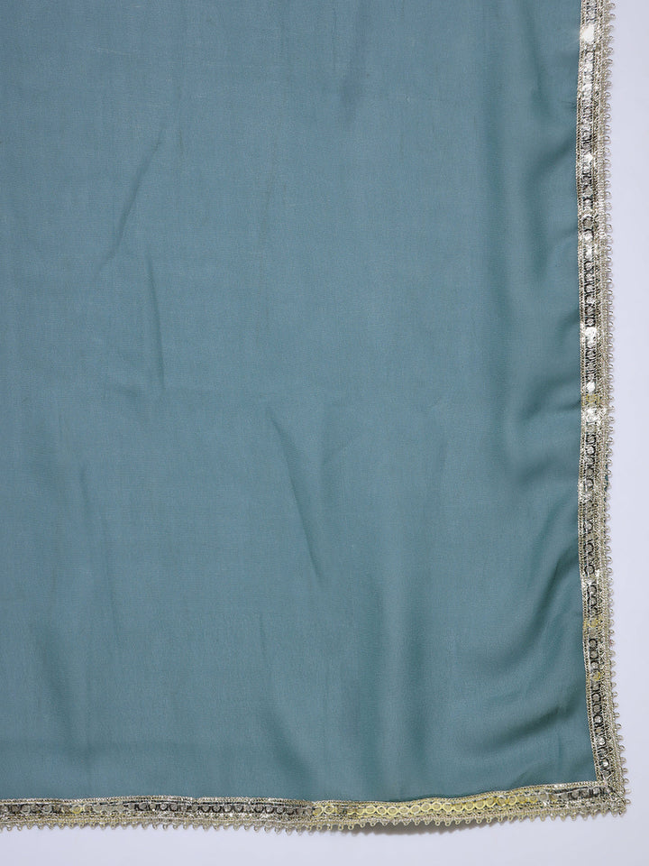 Teal Mirror Embellished Georgette Nyraa Suit with Flared Palazzo