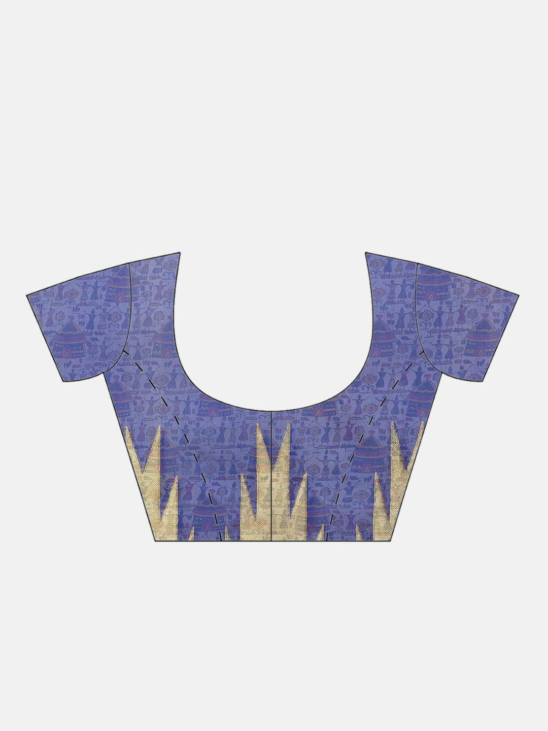 Banarasi Handloom Purple Saree with Gold Zari Temple Border & Contrast Blue Blouse