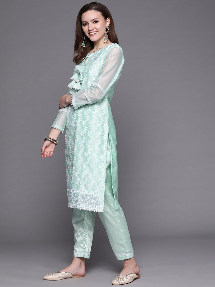 Chikankari Schiffli Sharara Suit with Chiffon Dupatta