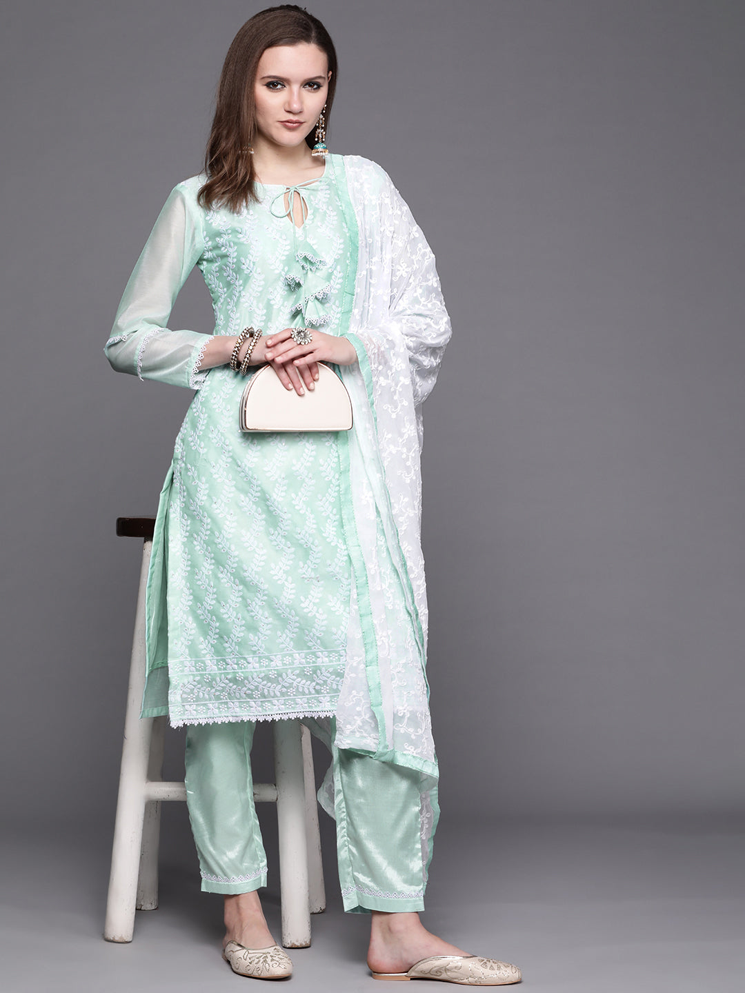 Chikankari Schiffli Sharara Suit with Chiffon Dupatta