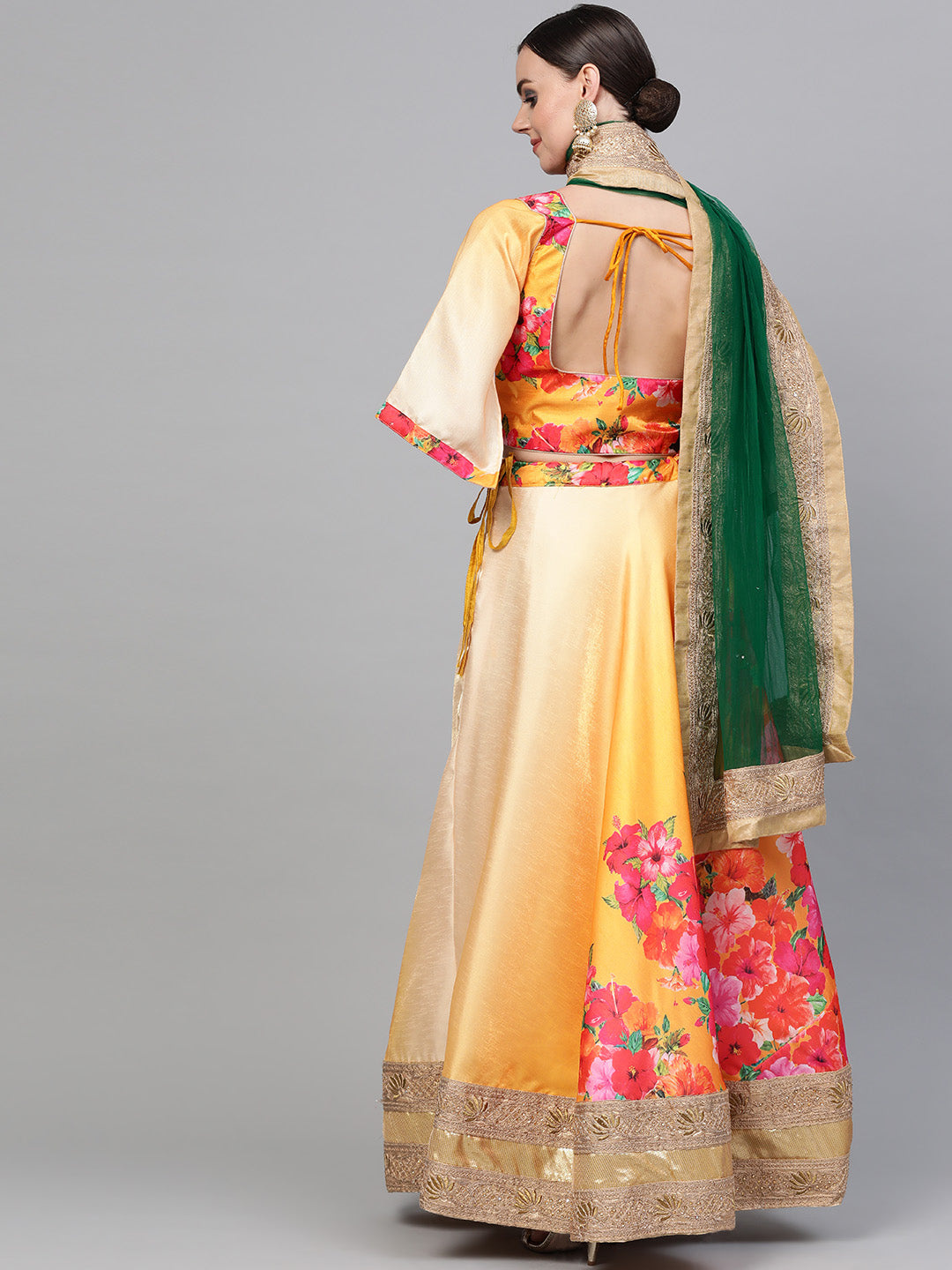 Digital Floral Print Lehenga with Zari Embroidered Gota Border
