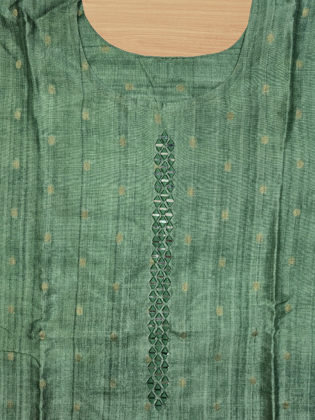 Jacquard Woven Kurta Pant Set with Mirror Embroidered Yoke & Digital Print Dupatta