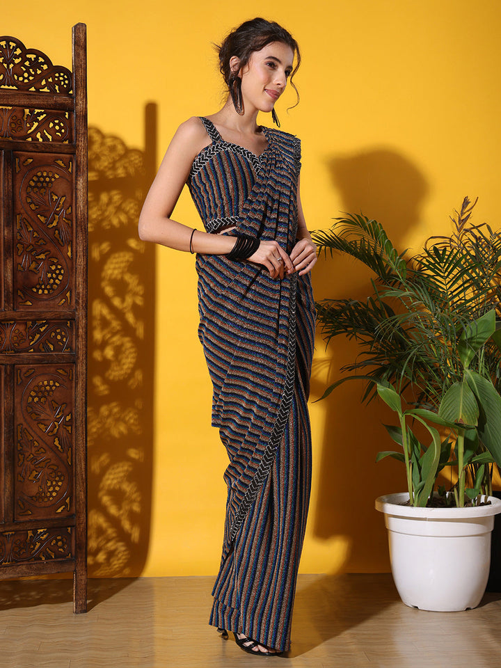 Pre-stitched Light Weight Saree with Leheriya Striped Pattern