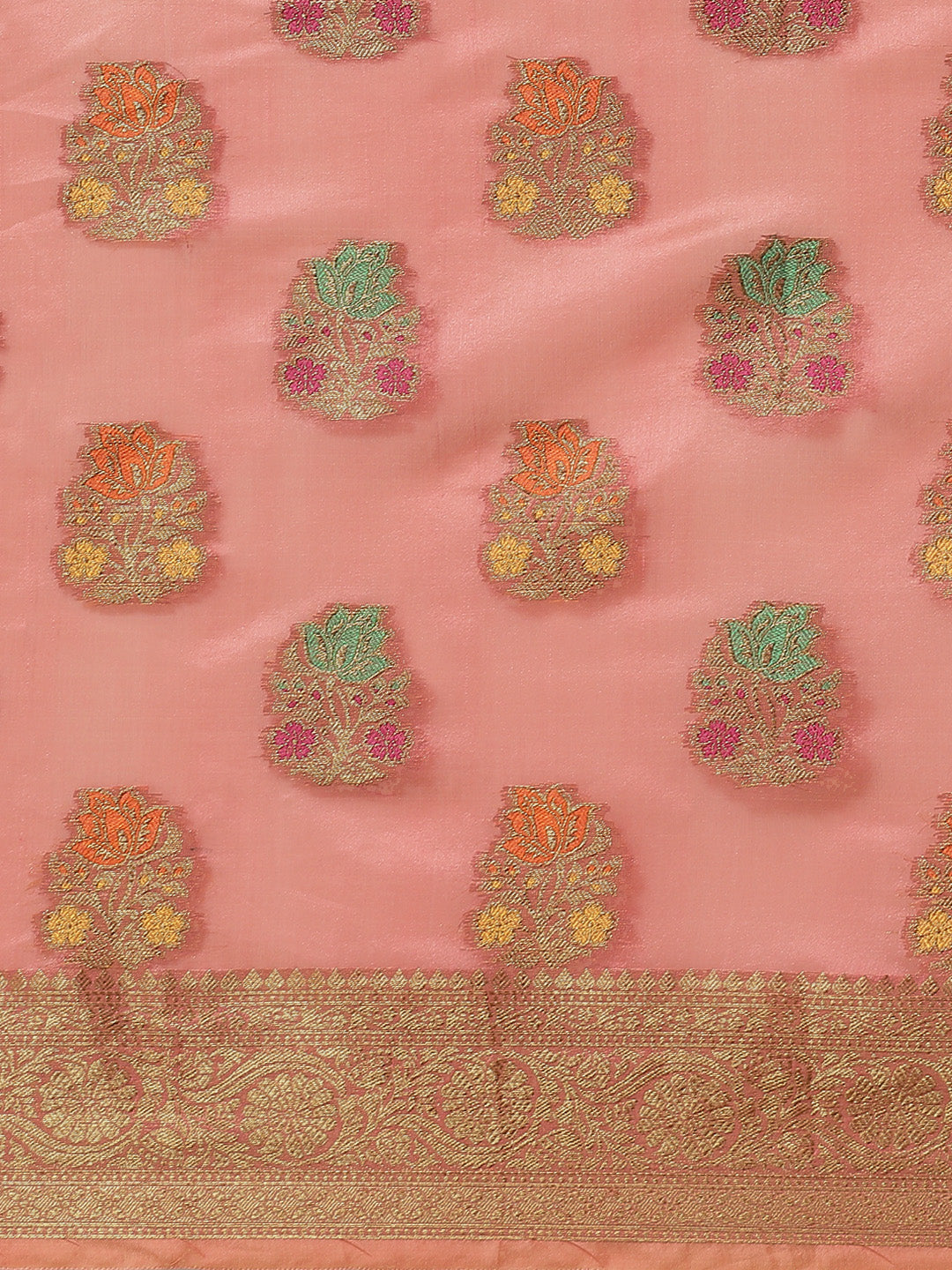 Pink Chanderi Brocade Traditional Saree with Meenakari Floral Motifs
