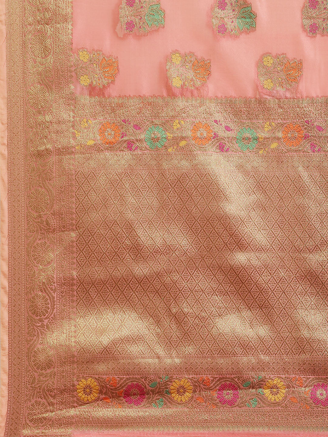 Pink Chanderi Brocade Traditional Saree with Meenakari Floral Motifs