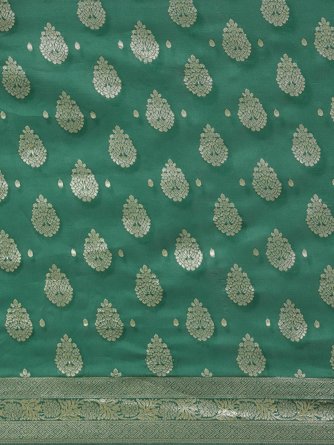 Teal Green Silk Blend Banarasi Traditional Saree With Contrast Pallu