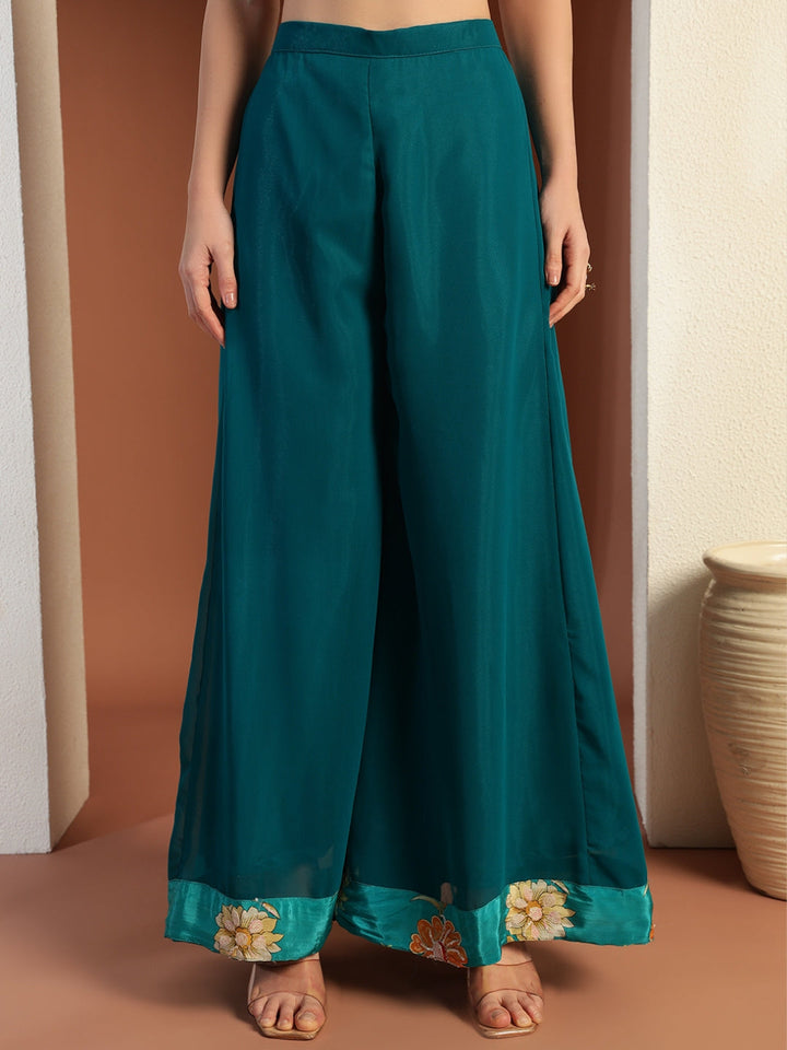 Digital Ombre Floral Print Kurta Set with Tasseled Hemline and Pearl Embellishments