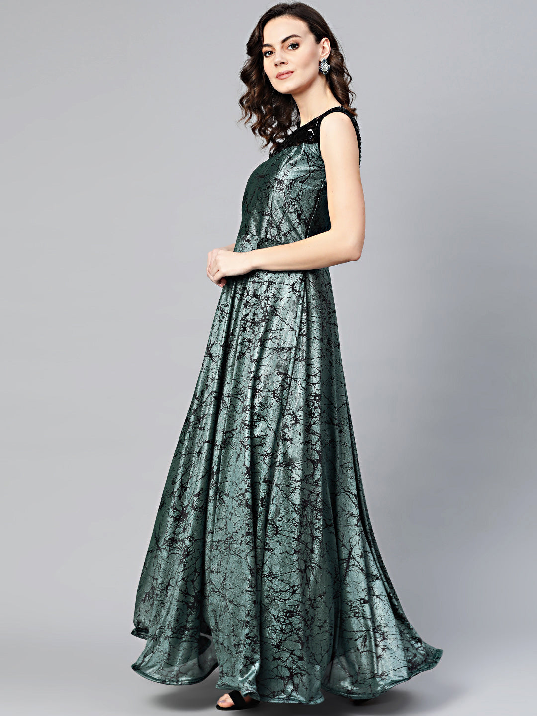 Embellished Cocktail Gown with Contemporary Abstract Print