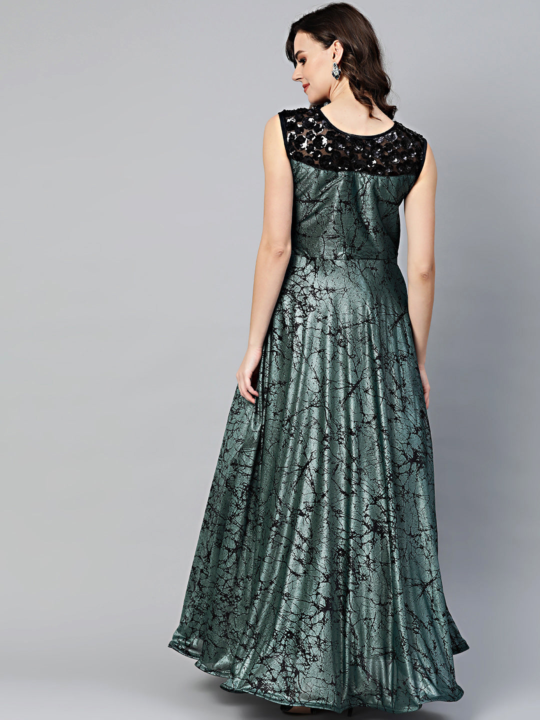 Embellished Cocktail Gown with Contemporary Abstract Print