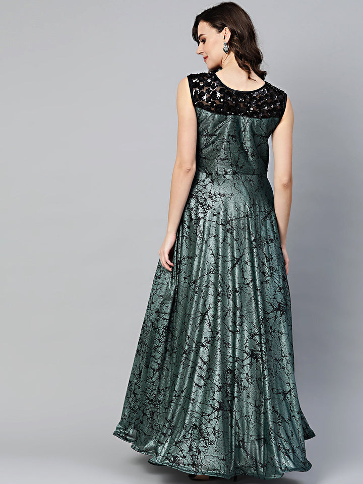 Embellished Cocktail Gown with Contemporary Abstract Print