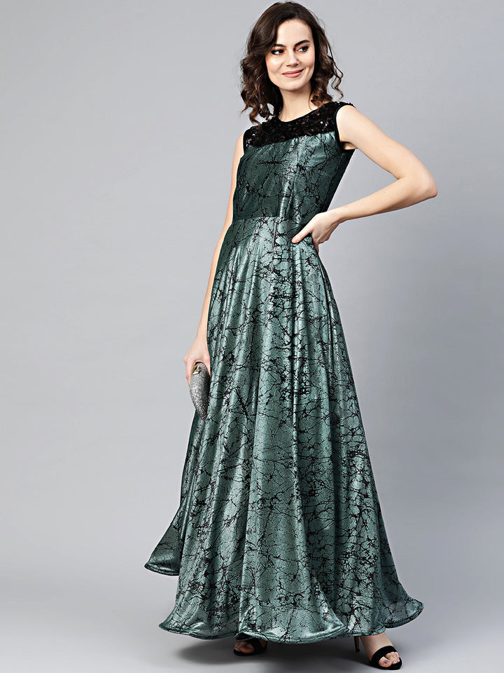 Embellished Cocktail Gown with Contemporary Abstract Print