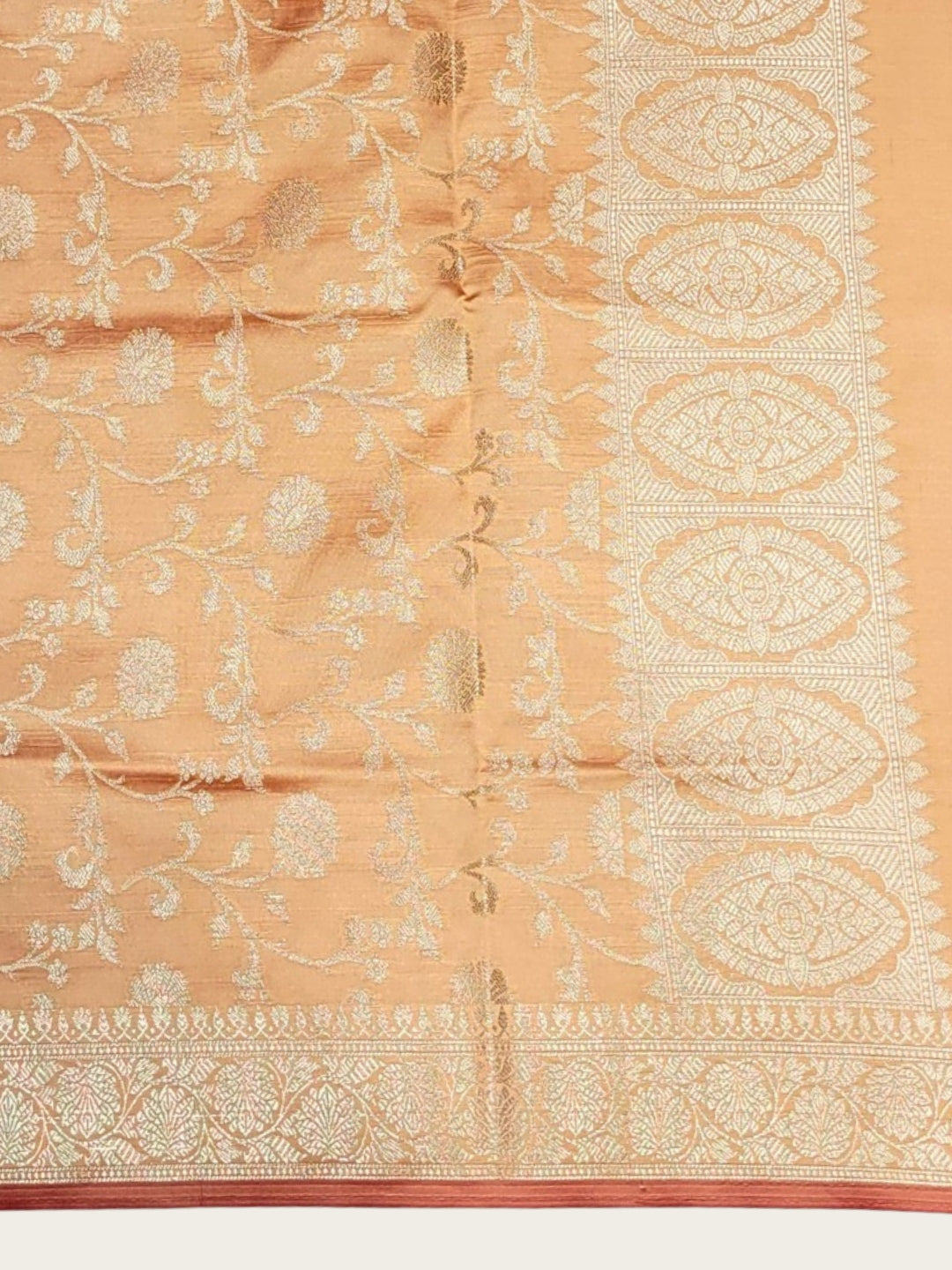 Two-toned Banarasi Silk Dress Material with Floral Woven Motifs & Jhalar dupatta
