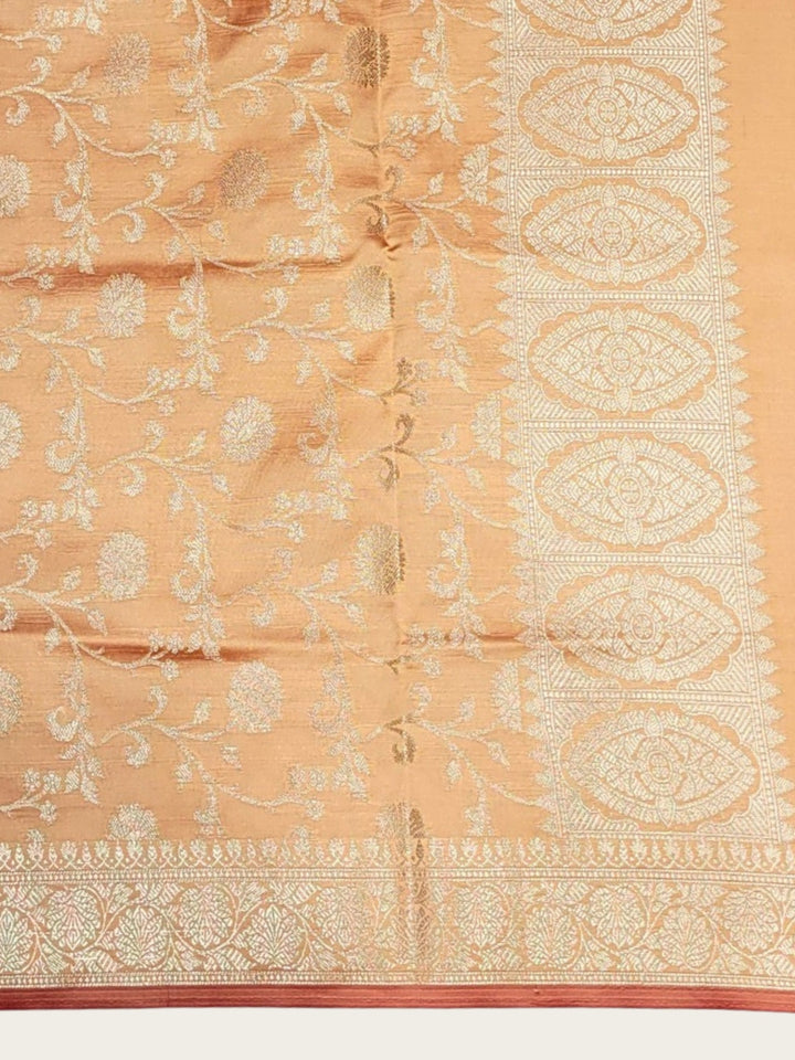 Two-toned Banarasi Silk Dress Material with Floral Woven Motifs & Jhalar dupatta