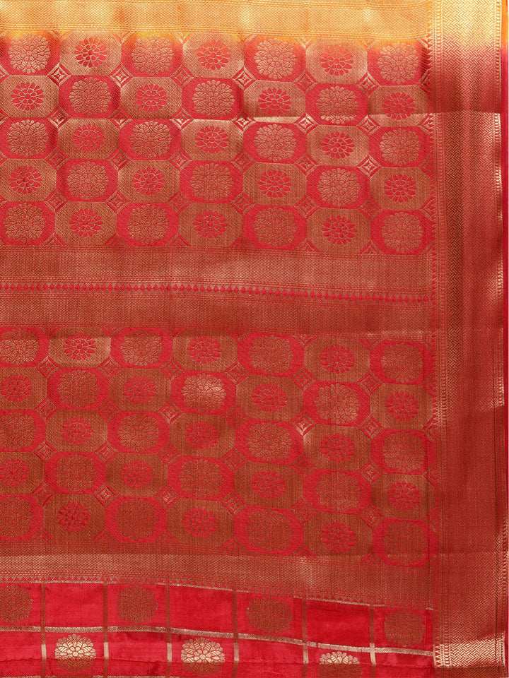 Checked Gharchola Pattern Banarasi Saree with Gold Zari Weaving