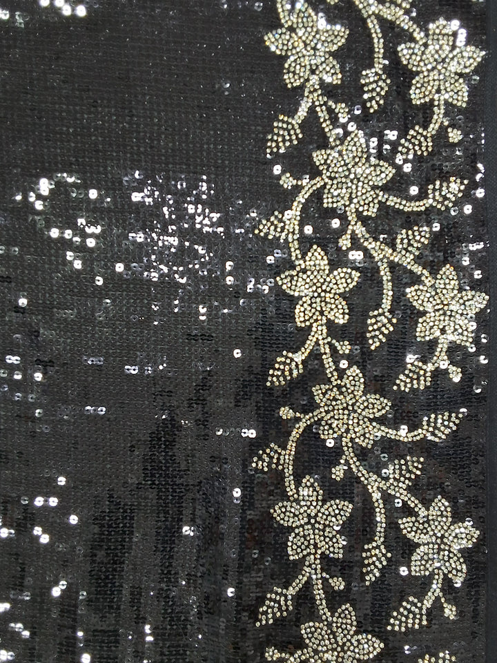 Georgette Sequin Embroidered Saree with Floral Border and Blouse Piece