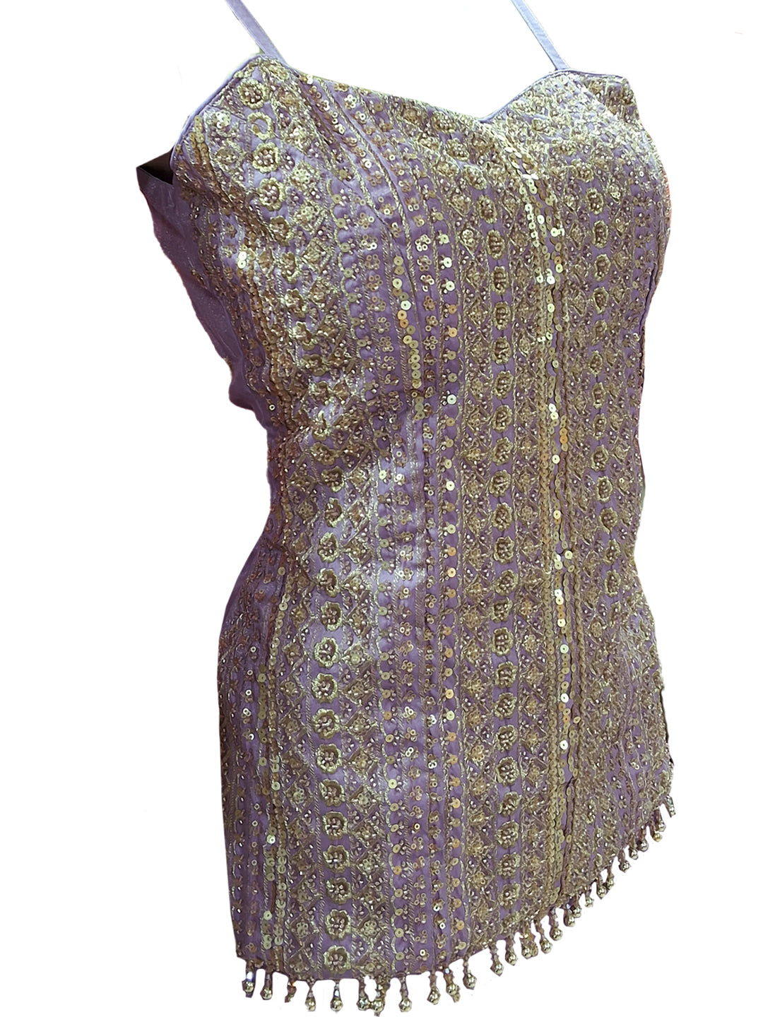 Mauve Sequin Embroidered Sharara Suit with Halter Neck Kurti