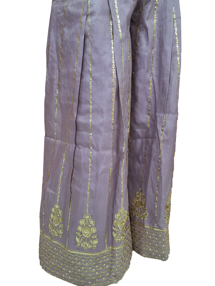 Mauve Sequin Embroidered Sharara Suit with Halter Neck Kurti