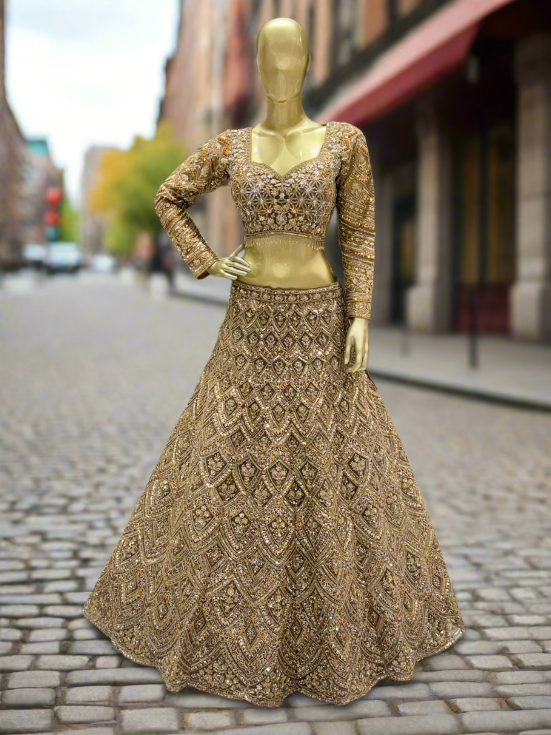 Gold Embellished Readymade Lehenga