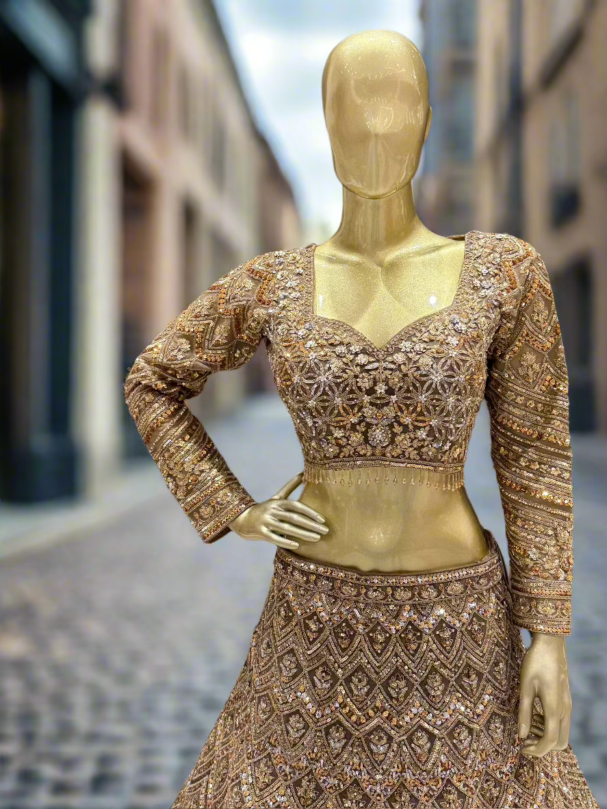 Gold Embellished Readymade Lehenga