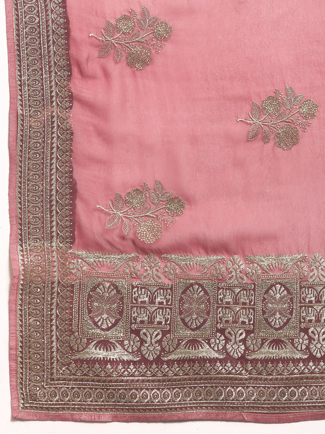 Dusty Pink Gold Thread Aari Embroidery & Swarovski Georgette Saree