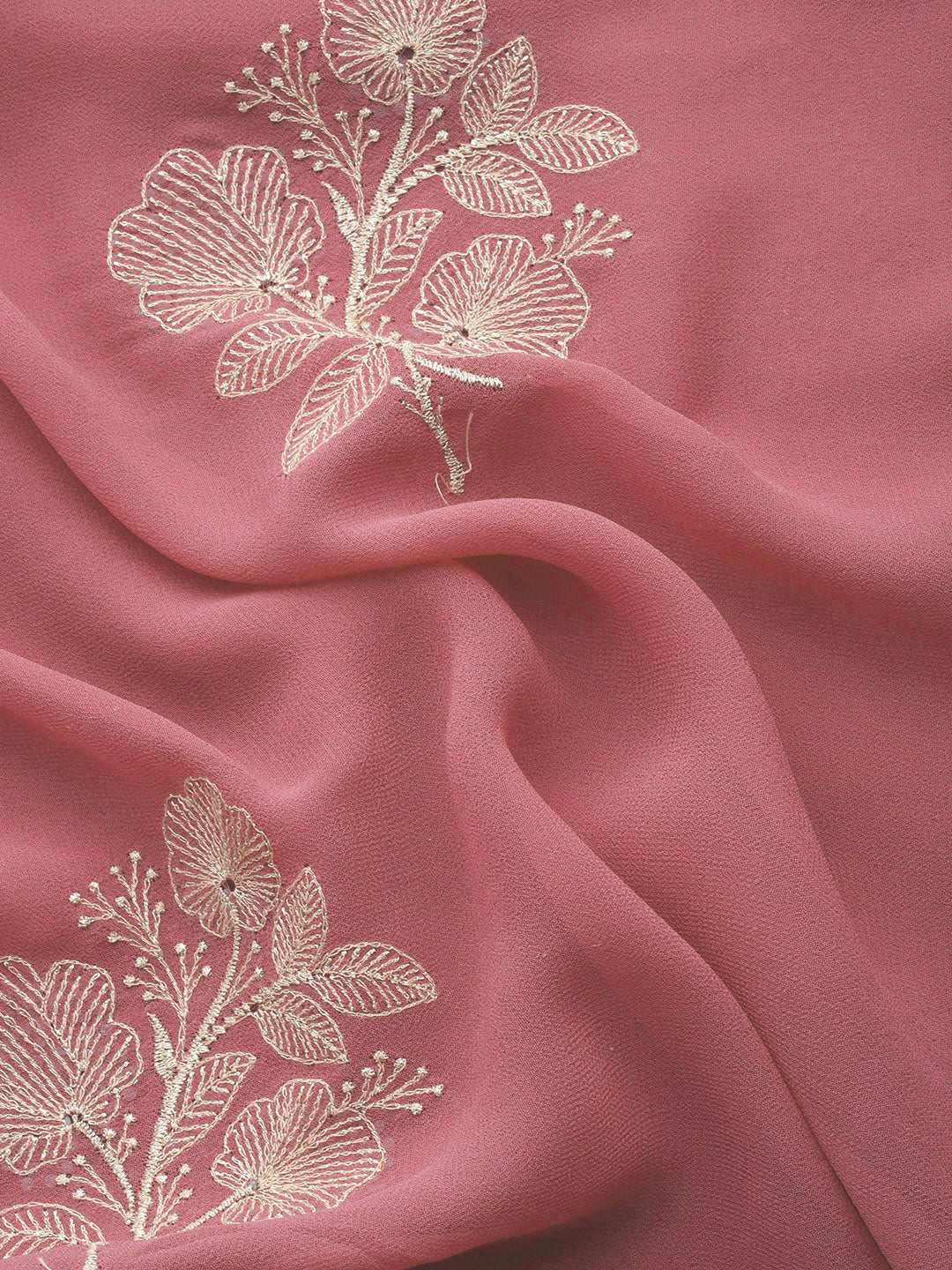 Dusty Pink Gold Thread Aari Embroidery & Swarovski Georgette Saree
