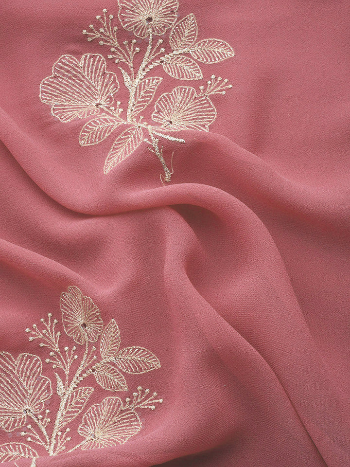 Dusty Pink Gold Thread Aari Embroidery & Swarovski Georgette Saree