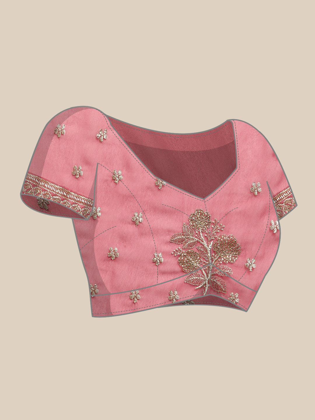 Dusty Pink Gold Thread Aari Embroidery & Swarovski Georgette Saree