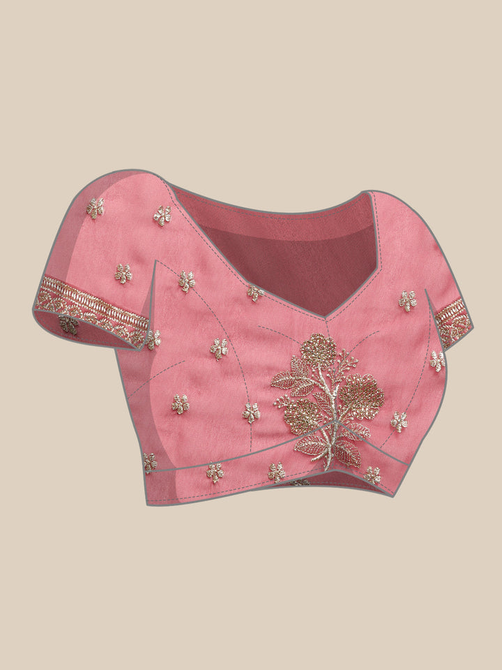 Dusty Pink Gold Thread Aari Embroidery & Swarovski Georgette Saree