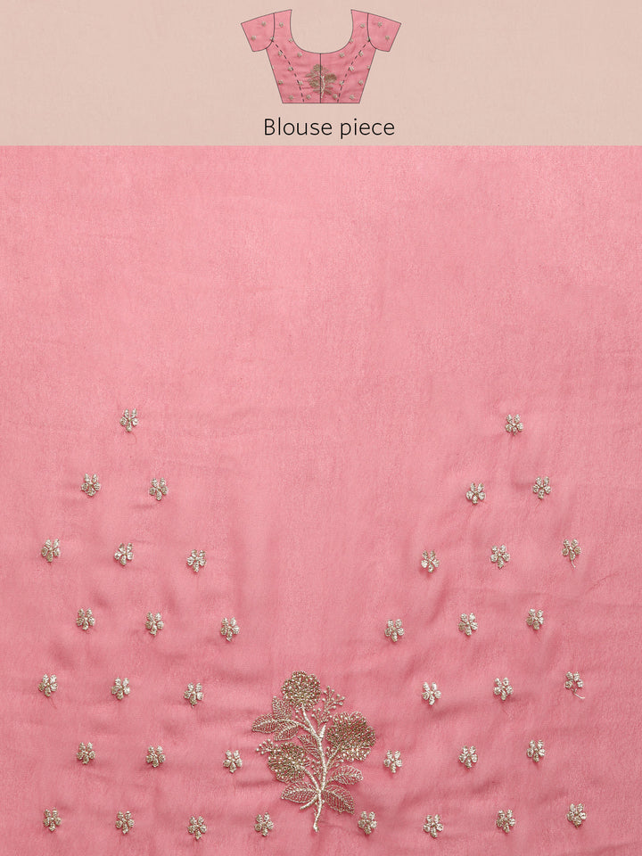 Dusty Pink Gold Thread Aari Embroidery & Swarovski Georgette Saree