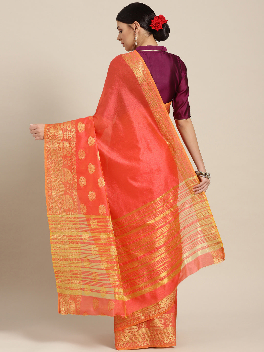 Chanderi Silk Banarasi Saree with Zari Paisley Floral Motifs