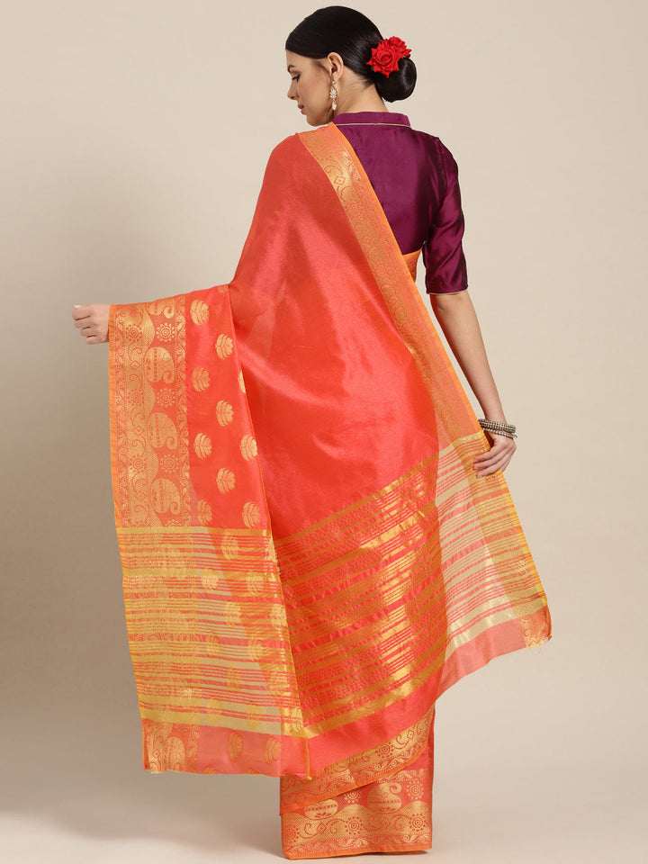 Chanderi Silk Banarasi Saree with Zari Paisley Floral Motifs