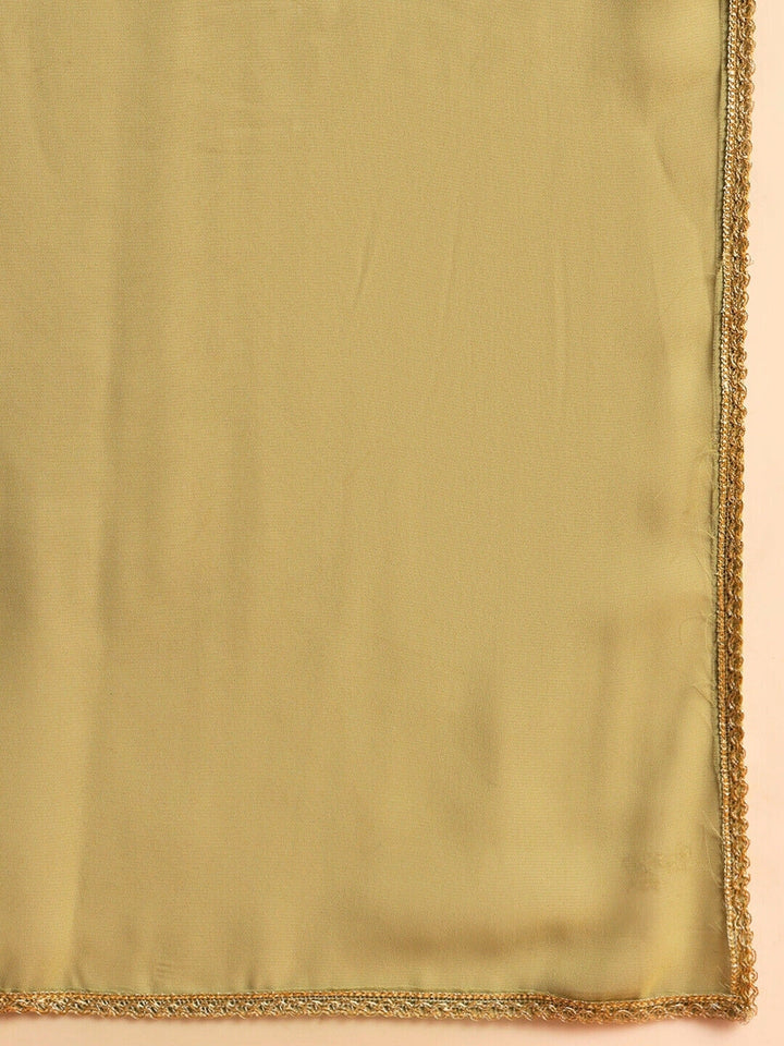 Chikankari Thread Embroidered High Slit Kurta set with Scalloped Sequinned Border & Belt