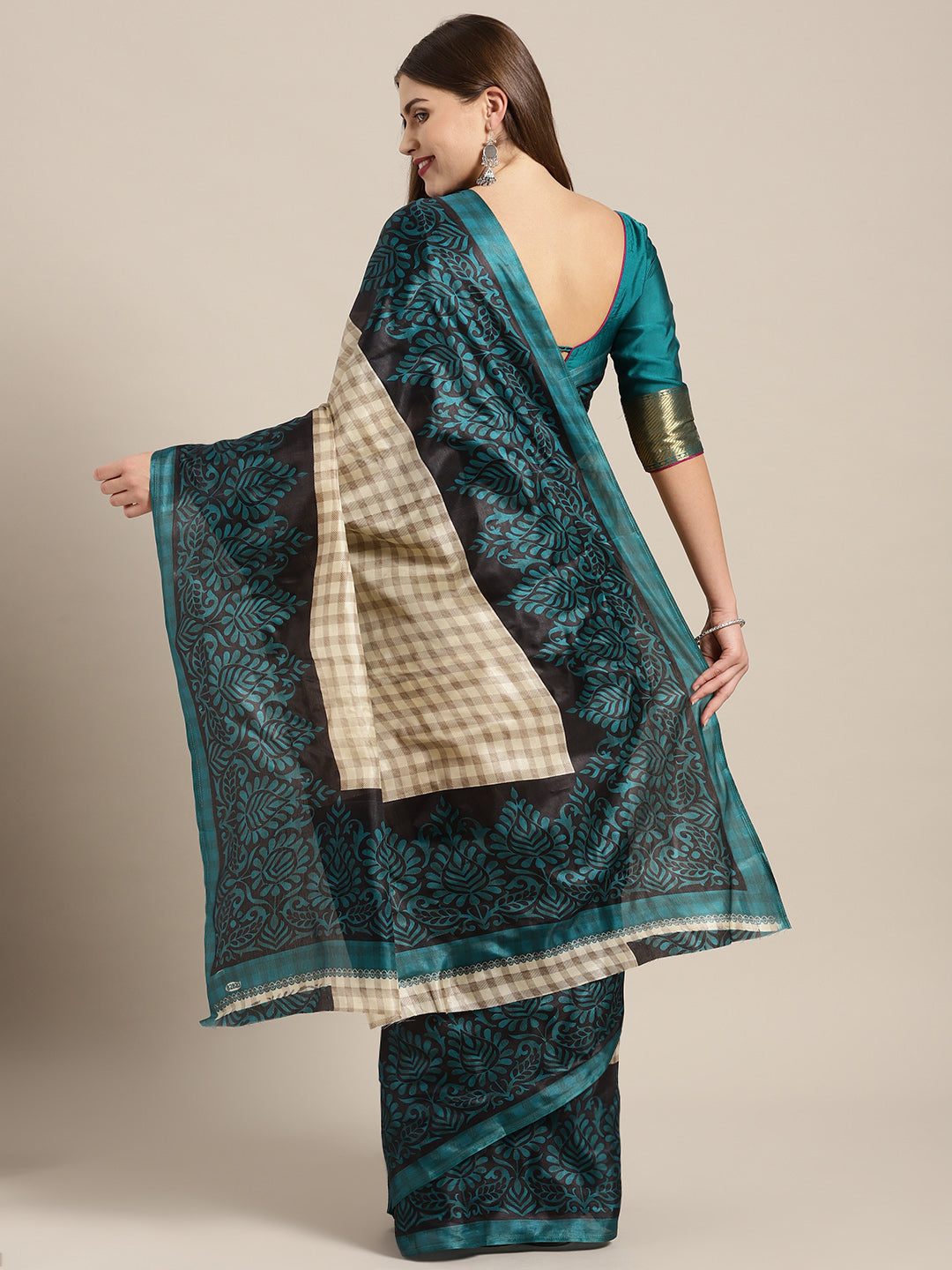 Tribal Inspired Printed Bhagalpuri Saree with Animal, Human Figures
