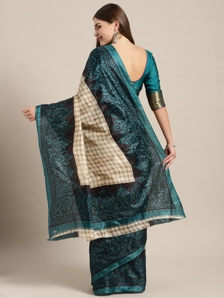 Tribal Inspired Printed Bhagalpuri Saree with Animal, Human Figures