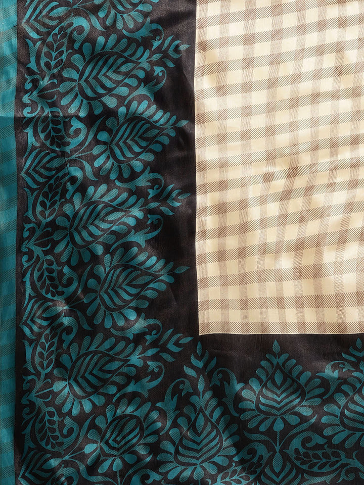 Tribal Inspired Printed Bhagalpuri Saree with Animal, Human Figures