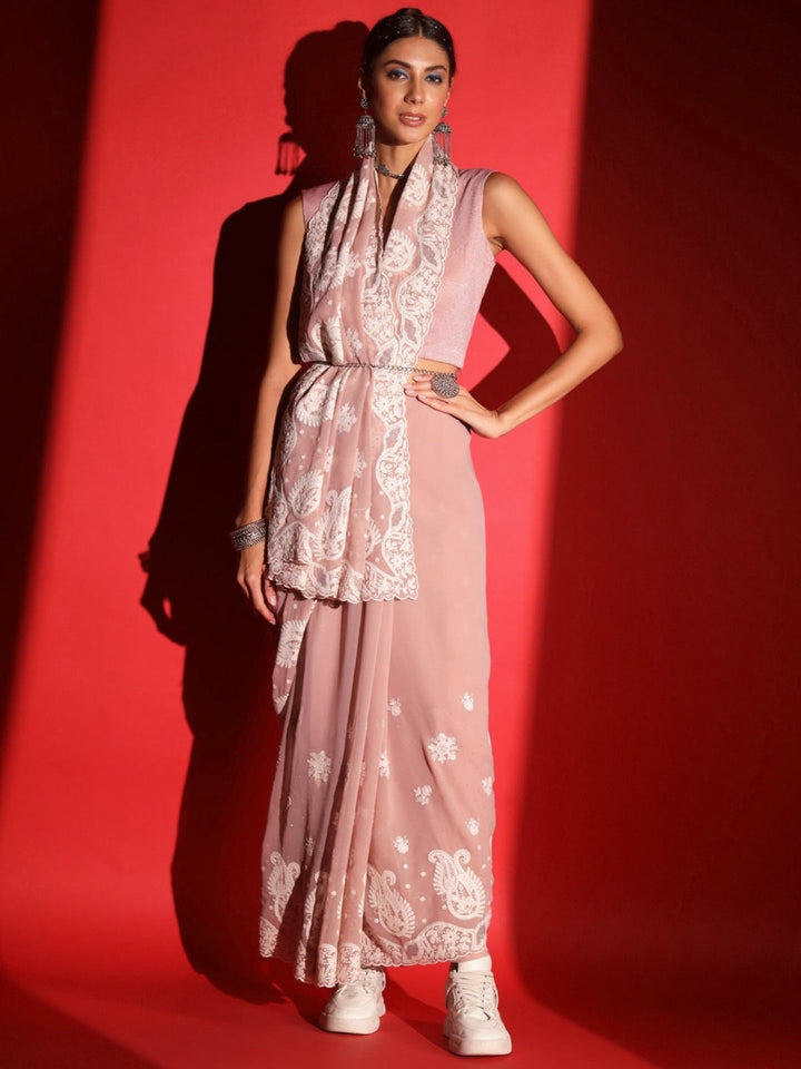 Pastel Resham Thread Embroidered & Crystal Embellished Saree