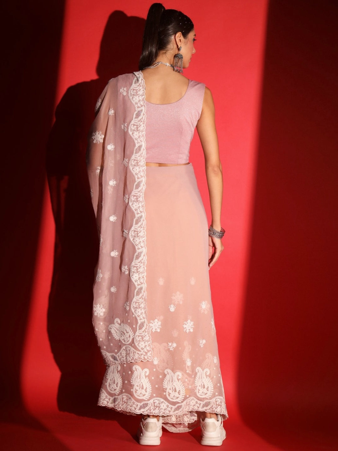 Pastel Resham Thread Embroidered & Crystal Embellished Saree